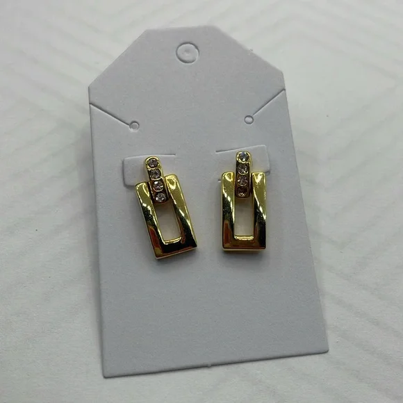 Gold Tone Doorknocker Rectangle Earrings - Picture 1 of 6